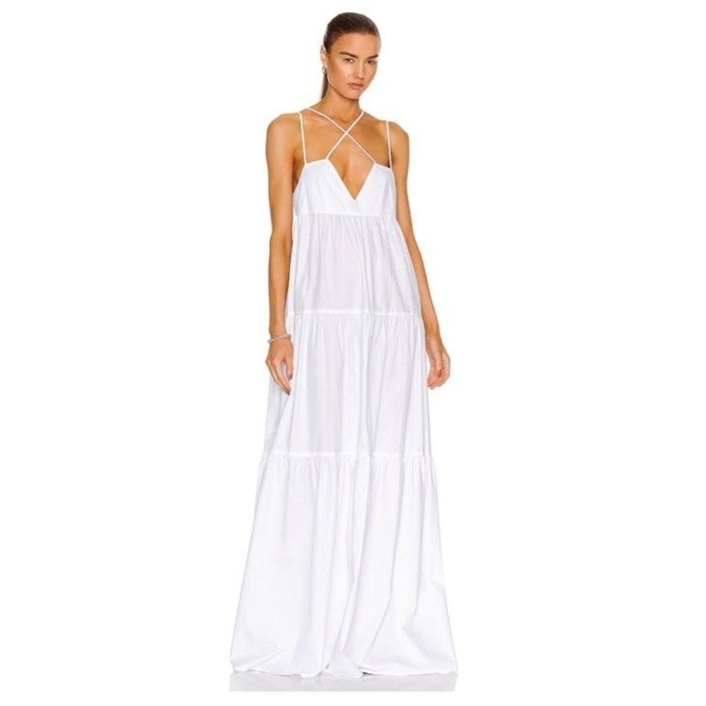 NWT Matthew Bruch Cross Strap Maxi Dress in White Size 3